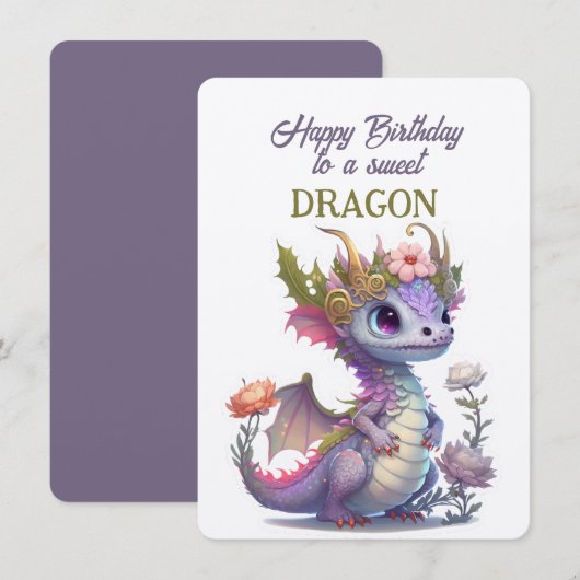 Carte Joyeux Anniversaire À Un DRAGON Doux (Devant / Derrière)