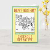 Carte Joyeux anniversaire à un opératif de caisse. (Fleur jaune)