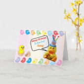 Carte Joyeux anniversaire à un poussin Cool (Fleur jaune)