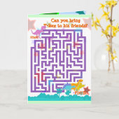 Carte Joyeux anniversaire à vous Blue Cartoon Dinosaur (Fleur jaune)