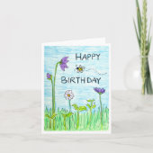 Carte Joyeux anniversaire Abeille & Fleurs (Devant)