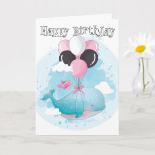 Carte Joyeux anniversaire Adorable baleine volante