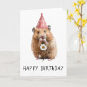 Carte Joyeux Anniversaire Adorable Hamster (Fleur jaune)