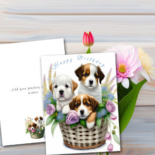 Carte Joyeux Anniversaire Adorables Chiots dans un Panie