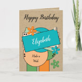 Carte Joyeux anniversaire ajouter nom orange vert bleu r (Devant)
