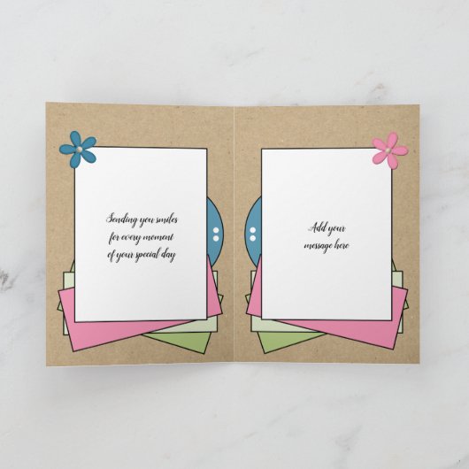 Carte Joyeux anniversaire ajouter nom rose vert bleu rus (Intérieur)