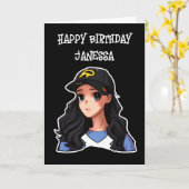 Carte Joyeux anniversaire (Ajouter un nom) Anime Girl (Fleur jaune)