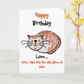 Carte Joyeux anniversaire amour chats, gâteau & vin (Fleur jaune)