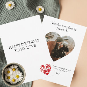 Carte Joyeux Anniversaire Amour,Cœur Rouge & Photo,Perso