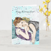 Carte Joyeux anniversaire, amour | Lesbian Kiss (Fleur jaune)