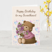 Carte Joyeux Anniversaire Amour Ours Fleurs (Fleur jaune)