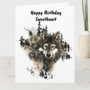 Carte Joyeux Anniversaire Amoureux Loup blanc, Loups art