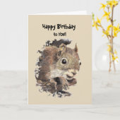 Carte Joyeux Anniversaire amusant avec l'écureuil (Fleur jaune)