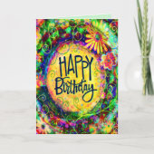 Carte Joyeux anniversaire amusant floral jaune (Devant)