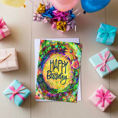 Carte Joyeux anniversaire amusant floral jaune