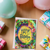 Carte Joyeux anniversaire amusant floral jaune