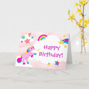 Carte Joyeux Anniversaire Amusant Unicorn Et Rainbow Ros
