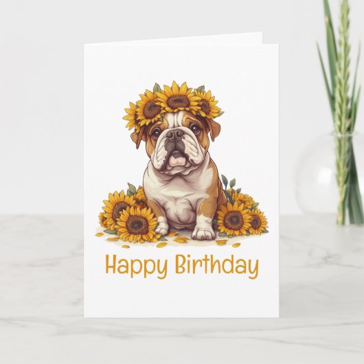 Carte Joyeux anniversaire anglais Bulldog Sunflower Crow (Devant)