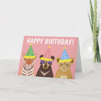 Joyeux Anniversaire Animaux de fête sauvage Illust