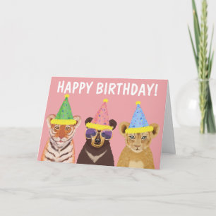 Carte Joyeux Anniversaire Animaux de fête sauvage Illust