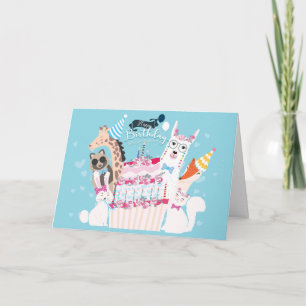 Carte Joyeux Anniversaire Animaux et Gâteau