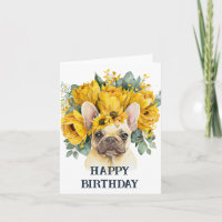 Joyeux anniversaire aquarelle frenchie fleurs jaun