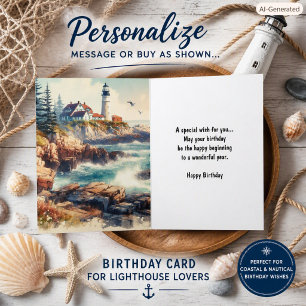 Carte Joyeux Anniversaire Aquarelle Phare Vintage