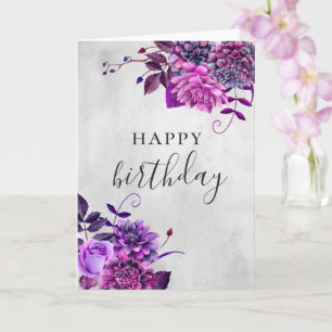 Carte Joyeux anniversaire. Aquarelle violette lilas flor