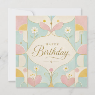 Carte Joyeux Anniversaire Art Déco Floral Géométrique Pa