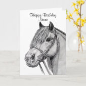 Carte Joyeux anniversaire au crayon de Pony Shetland (Fleur jaune)