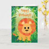 Carte Joyeux anniversaire au lion (Fleur jaune)