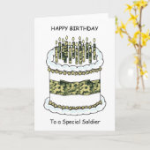 Carte Joyeux anniversaire au soldat gâteau et bougies (Fleur jaune)