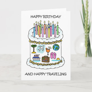 Carte Joyeux anniversaire au voyageur Cake Candles et Vo