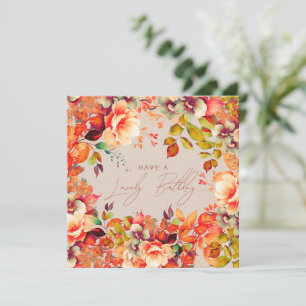 Carte Joyeux Anniversaire Automne Jardin Floral Champagn