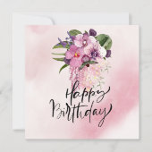 Carte Joyeux anniversaire avec aquarelle orchidée violet (Devant)
