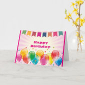 Carte Joyeux anniversaire avec ballons (Fleur jaune)