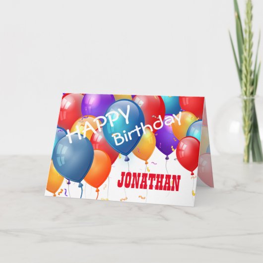 Carte Joyeux anniversaire avec Ballons NOM PERSONNALISÉ (Devant)
