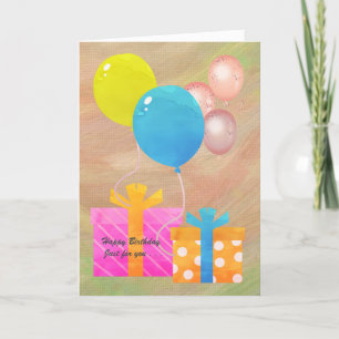Carte Joyeux anniversaire avec cadeaux et ballons