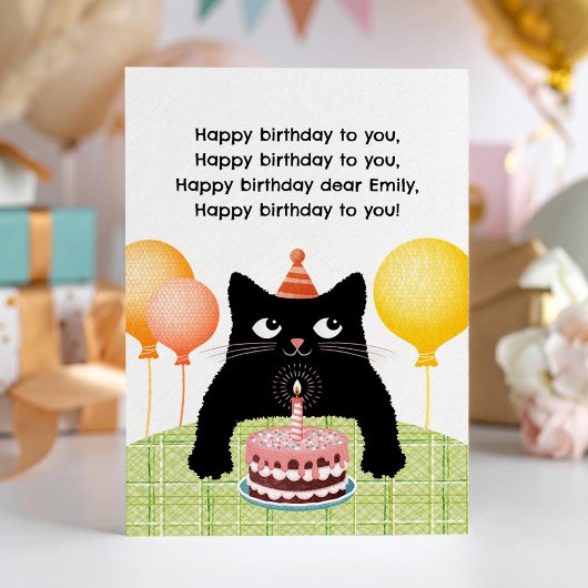 Carte Joyeux Anniversaire avec chat, gâteau et bou