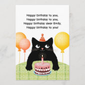 Carte Joyeux Anniversaire avec chat, gâteau et bou (Devant)