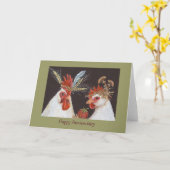 Carte Joyeux anniversaire avec coq et puis (Fleur jaune)