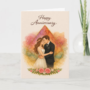 Carte Joyeux Anniversaire avec Couple Romantique