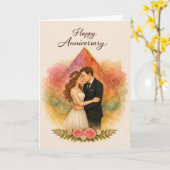 Carte Joyeux Anniversaire avec Couple Romantique (Fleur jaune)