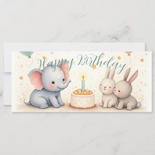Carte Joyeux anniversaire avec des amis animaux (Devant)