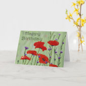Carte Joyeux anniversaire avec des pavots (Fleur jaune)