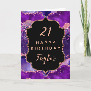 Carte Joyeux anniversaire avec des séches violettes fonc
