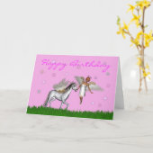 Carte Joyeux Anniversaire avec fée et pégase (Fleur jaune)
