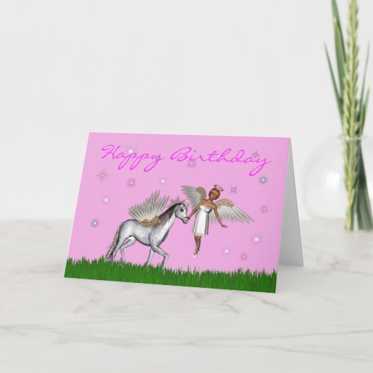 Carte Joyeux Anniversaire avec fée et pégase (Devant)