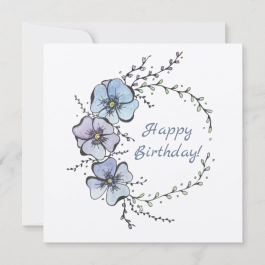 Carte Joyeux anniversaire avec fleurs bleues (Devant)