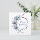 Carte Joyeux anniversaire avec fleurs bleues (Debout devant)